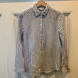 Beach Lunch Lounge Shirt Button Down Size Small - Blue White Gauzy